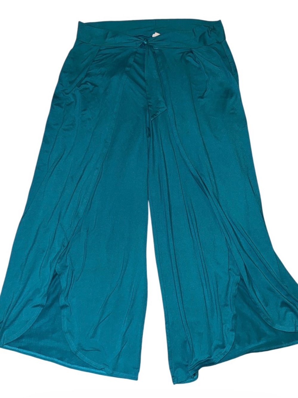 Freshwater Teal Wide Leg Side Slit Palazzo Pants
